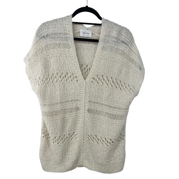 Sita Murt Cream Open Eyelash Knit Short Sleeve V Neck Sweater Womens 40 / US 8 - Picture 1 of 8